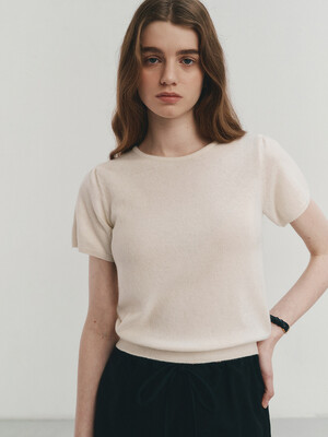 PETIT HALF SLEEVES KNIT TOP IVORY_UDSW4A207IV