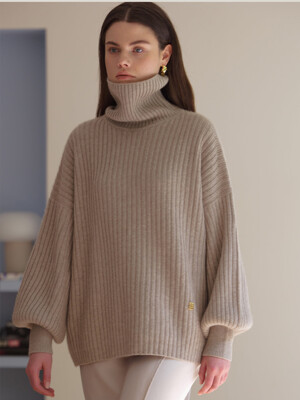 Cashmere 100% Vera Turtleneck Pullover (Natural Beige)