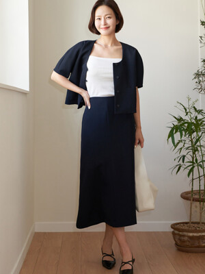 Tweed bell line skirt - Navy