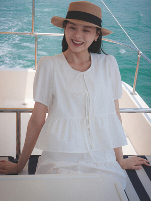 Front ribbon point blouse_Ivory