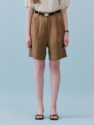 Buckle Linen Shorts_(Brown)