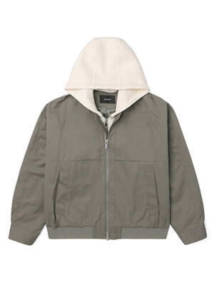 남성 앞날개 디테일 후드탈착 점퍼 (LT-KHAKI) (HARUJ01-62)