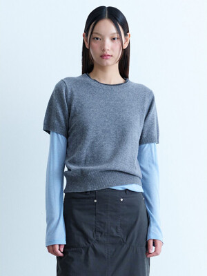 Wool Half Sleeve Knit Pullover  Grey (KE4851M013)