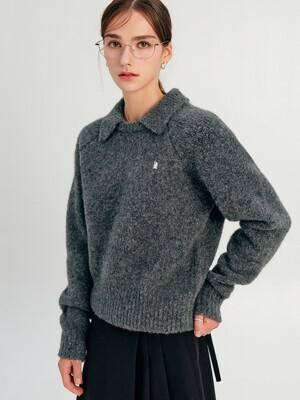 제나 울 카라 니트_차콜 / JENNA WOOL COLLAR KNIT_CHARCOAL