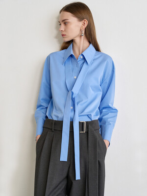 Oversized Tie Shirt Blouse_Blue