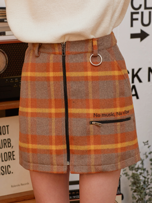 (SK-19741) ZIPPER CHECK SKIRT MUSTARD