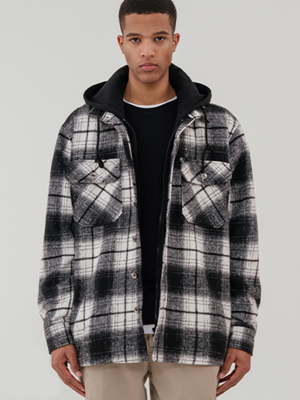 Overfit two pocket check hood jacket