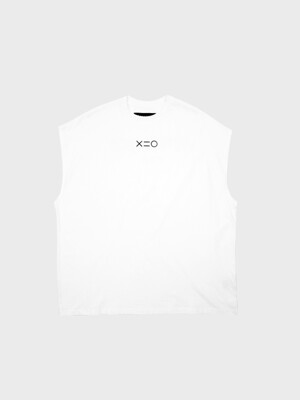 GLOSSY LETTERING MUSCLE SLEEVELESS T-SHIRTS IN WHITE