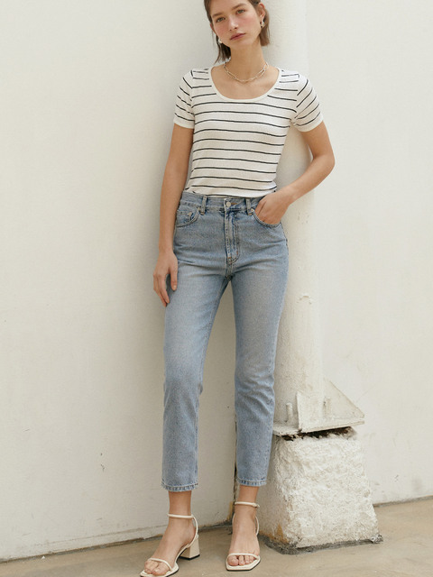 데님 - 매넌  (MANNON) - MANNON high rised slim-fit cropped denim jeans_LIGHT INDIGO