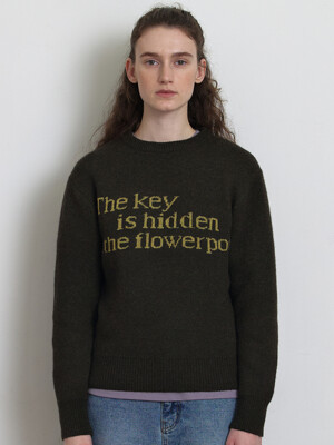 [Woman] Vintage Lettering Sweater (Dark khaki)