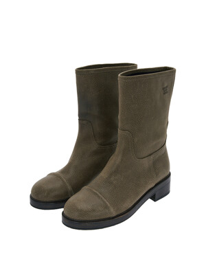 ROUND ANKLE BOOTS_khaki shrunken