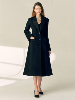 TANIA Classic A-line wool coat (Black)