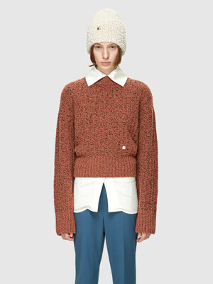 CREW NECK RIBBED SWEATER - MELANGE PINK