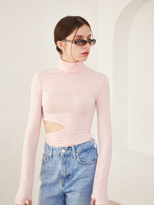 [리퍼브] Cutout Turtle Neck T-shirt (Light Pink)