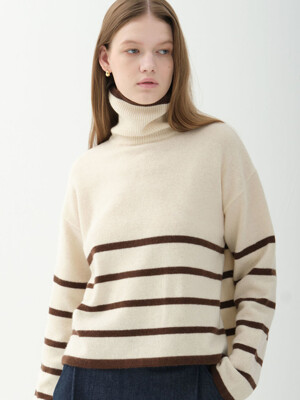 cashmere stripe crop turtleneck_brown