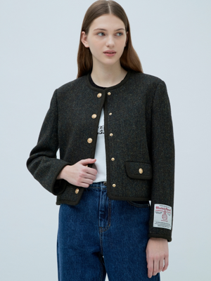 Harris Tweed pattern wool jacket - DARK KHAKI (HSJA2D771K3)