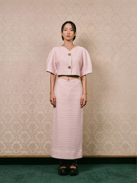 스커트 - 민주킴 (MINJUKIM) - TULIP CUT-OUT LONG SKIRT - PINK