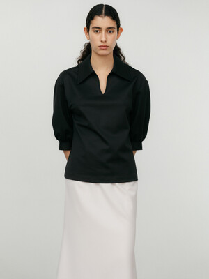 Open Collar T-shirt-black