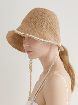 lace strap bonnet hat (C024_beige)