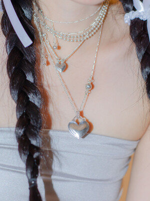 23 Silver Long chain heart necklace