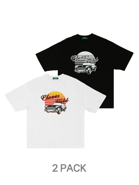 티셔츠,애슬레저,티셔츠,스포츠웨어,스포츠웨어 - 클레버 필드 (CLEVER FIELD) - Vintage Classic Car Print T-Shirt_2PACK