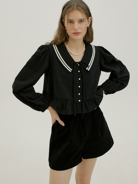 블라우스 - 모어댄라이크 (MORE THAN LIKE) - COLLAR POINT BUTTON BLOUSE - BLACK