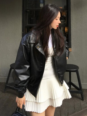 W/Vegan Leather Blouson Jacket 3COLOR