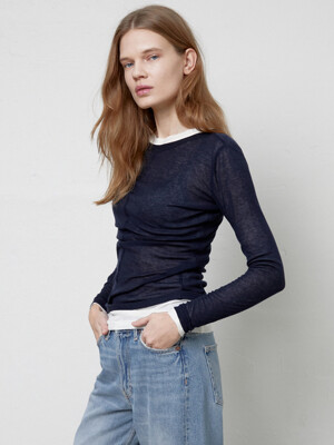 Silky Wool Knit T-Shirts_Navy