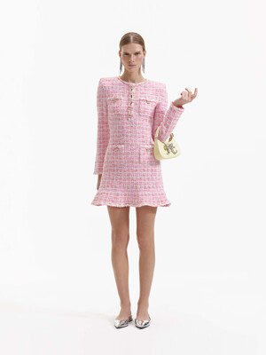 핑크 체크 니트 미니 드레스 (SS24-157S-P)