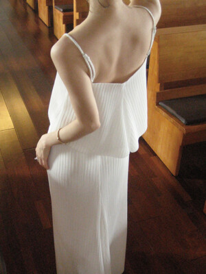 Pleats Set-up Gored top_WHITE