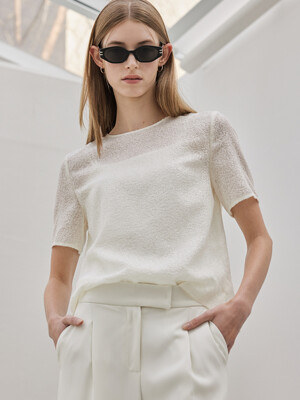 Sparkling Short Sleeve Blouse_Ivory
