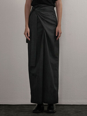 STRAP WRAP WIDE PANTS CHARCOAL