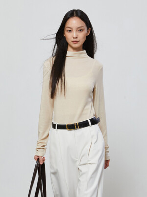 MOKE NECK TURTLE T-SHIRT - BEIGE