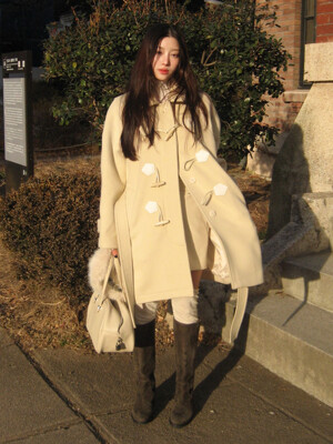 BARCELONA Cashmere Mac Toggle Wool Half Coat_Butter Ivory