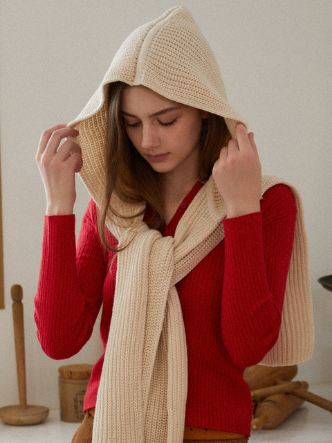 【MARGARIN FINGERS】24fw HEART EMBROIDERY WOOL MUFFLER MARGARIN FINGERS Heart Embroidery Wool Muffler - Red