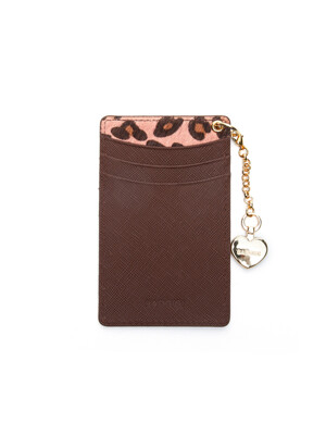 CALF KEYRING CARD WALLET, REOPARD PINK
