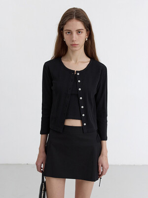 POINTELLE CREWNECK CARDIGAN BLACK_UDTS5B220BK