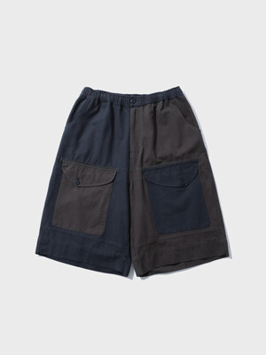 Double Pocket Color Mix Half Pants - Navy