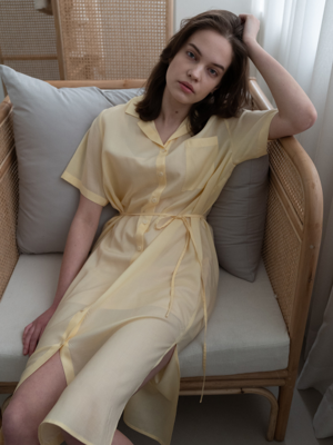 SHEER STRING SHIRT DRESS YELLOW