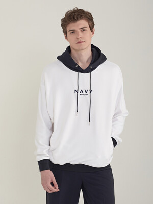 White embroidered logo hoodie