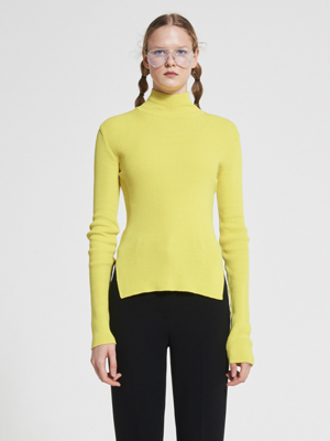 Fitted Slit Wool Knit Top LIME