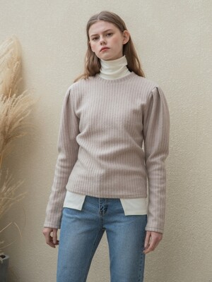 Round Neck Puff Knit Beige