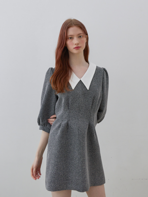 카라 트위드 원피스 블랙 COLLAR TWEED DRESS BLACK [T21]