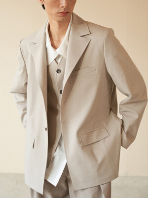 SIDE OBLIQUE SLIT JACKET_BEIGE