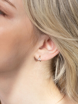 천연다이아 Three-Leaf Clover Hoop Earrings_14K Gold