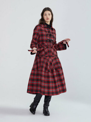 TOGGLE POCKET LONG DRESS RED CHECK (AEDR2F010R2)