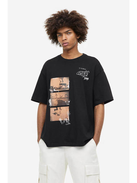 티셔츠 - 에이치엔엠 (H&M) - 릴랙스핏 프린트 티셔츠 블랙/Happens in LA 1034065035