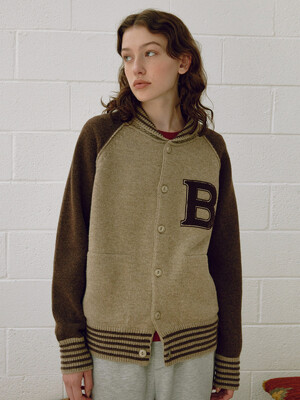 [Women] Knit Varsity Cardigan (Brown)