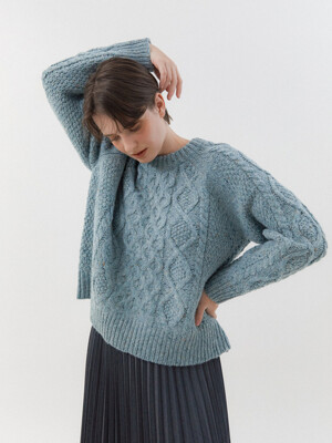 Cable Wool Knit Top (Light Blue)