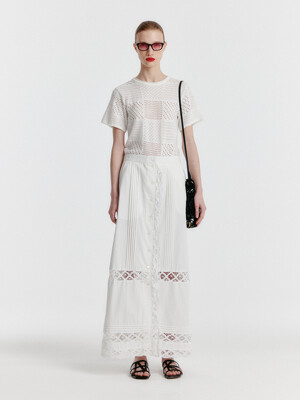 YOANNA Button-front Lace-trim Skirt - White